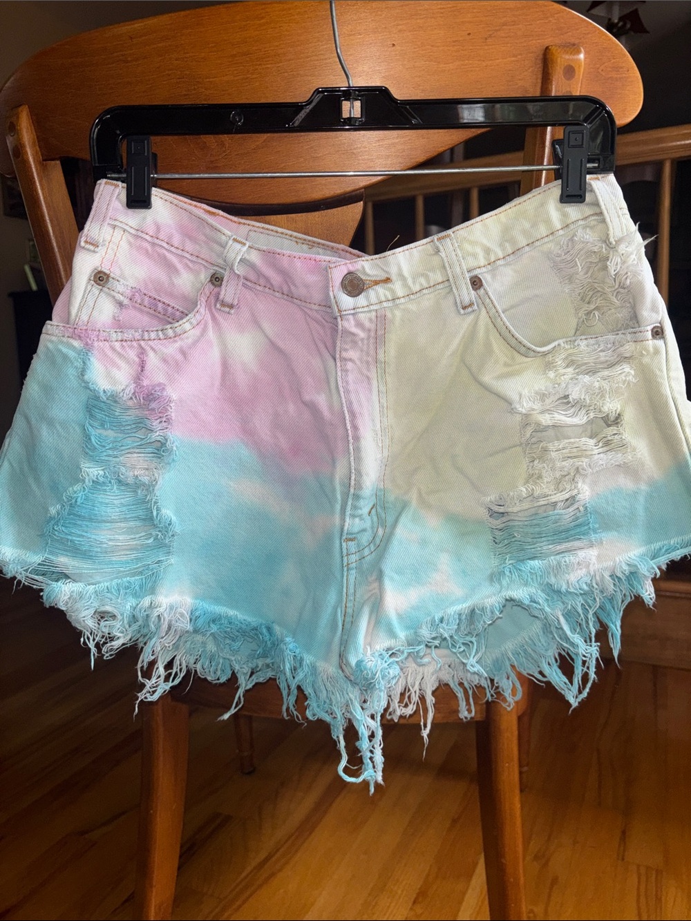 Levi's Pastel Pink & Blue Tie-Dye Frayed Denim Shorts